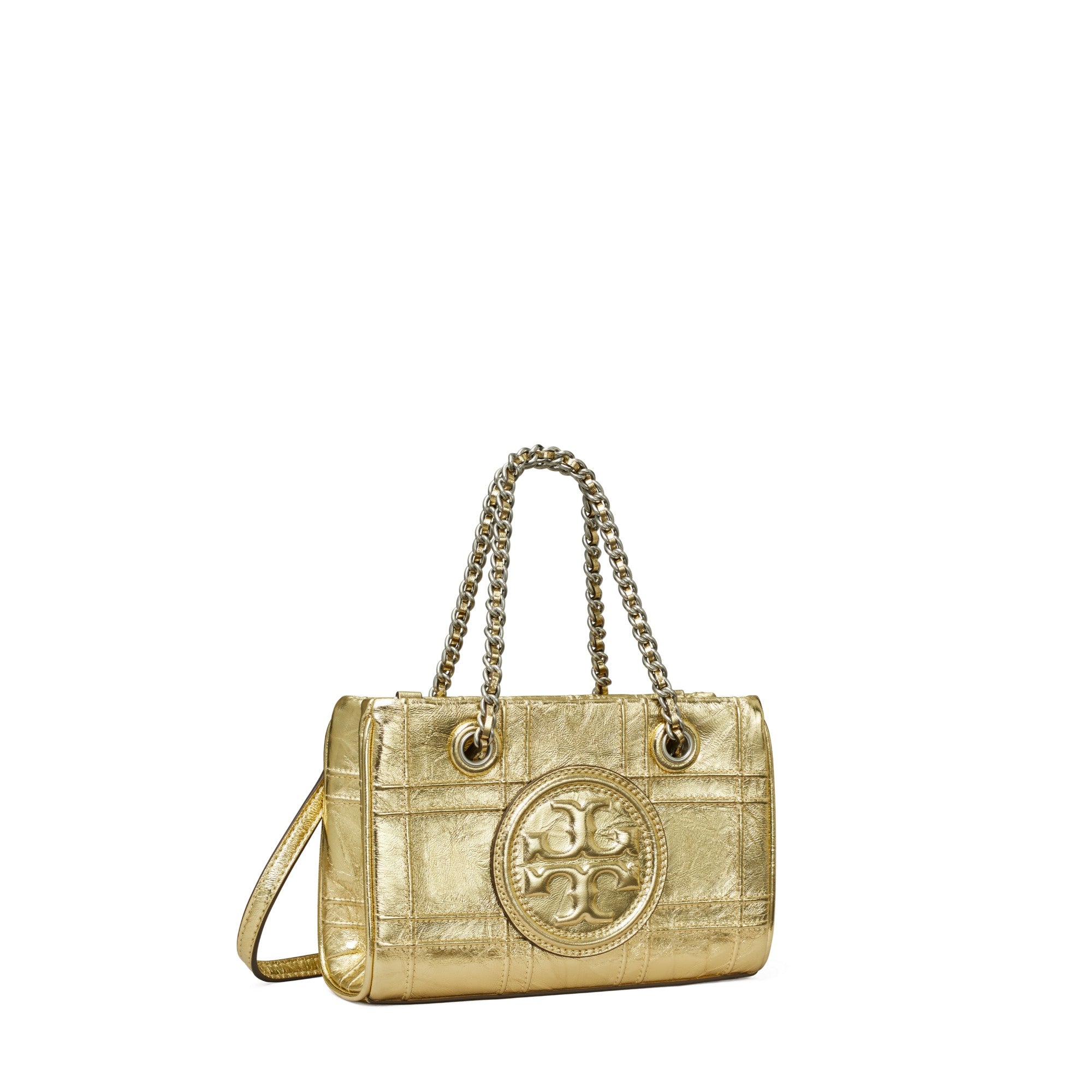 Women Fleming Soft Metallic Quilt Mini Chain Tote - 18 Kt Gold