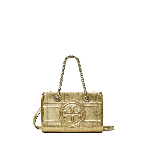 Women Fleming Soft Metallic Quilt Mini Chain Tote - 18 Kt Gold