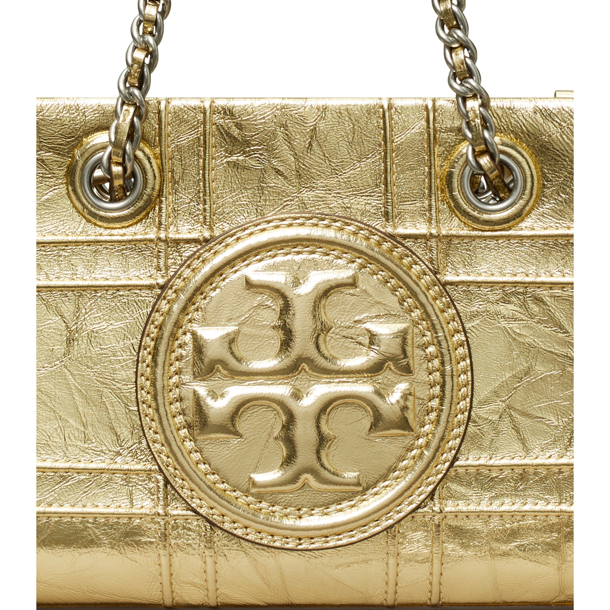 Women Fleming Soft Metallic Quilt Mini Chain Tote - 18 Kt Gold