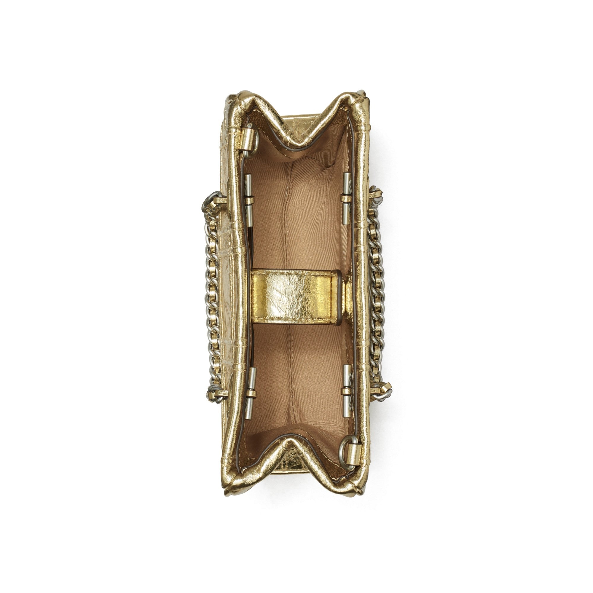 Women Fleming Soft Metallic Quilt Mini Chain Tote - 18 Kt Gold