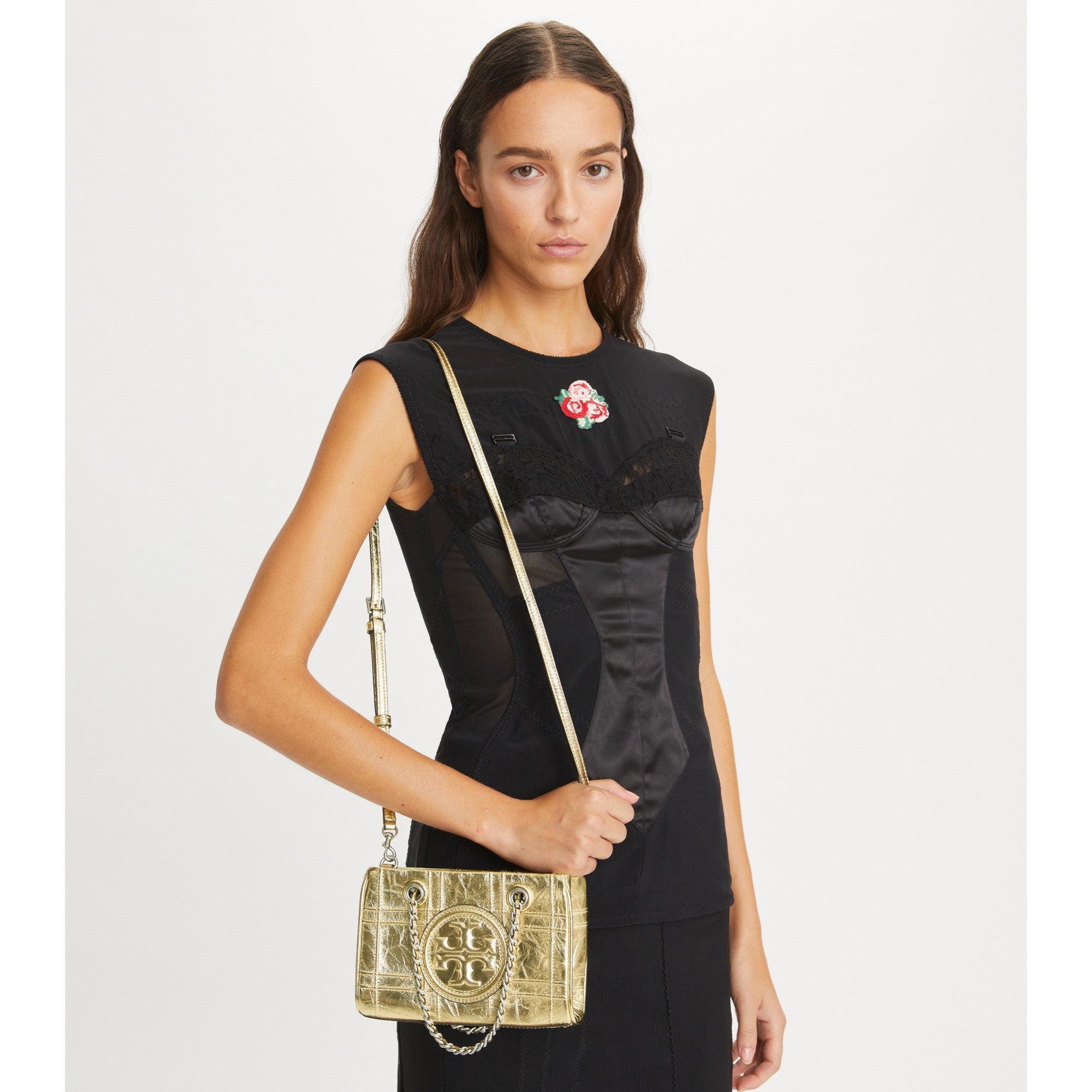 Women Fleming Soft Metallic Quilt Mini Chain Tote - 18 Kt Gold