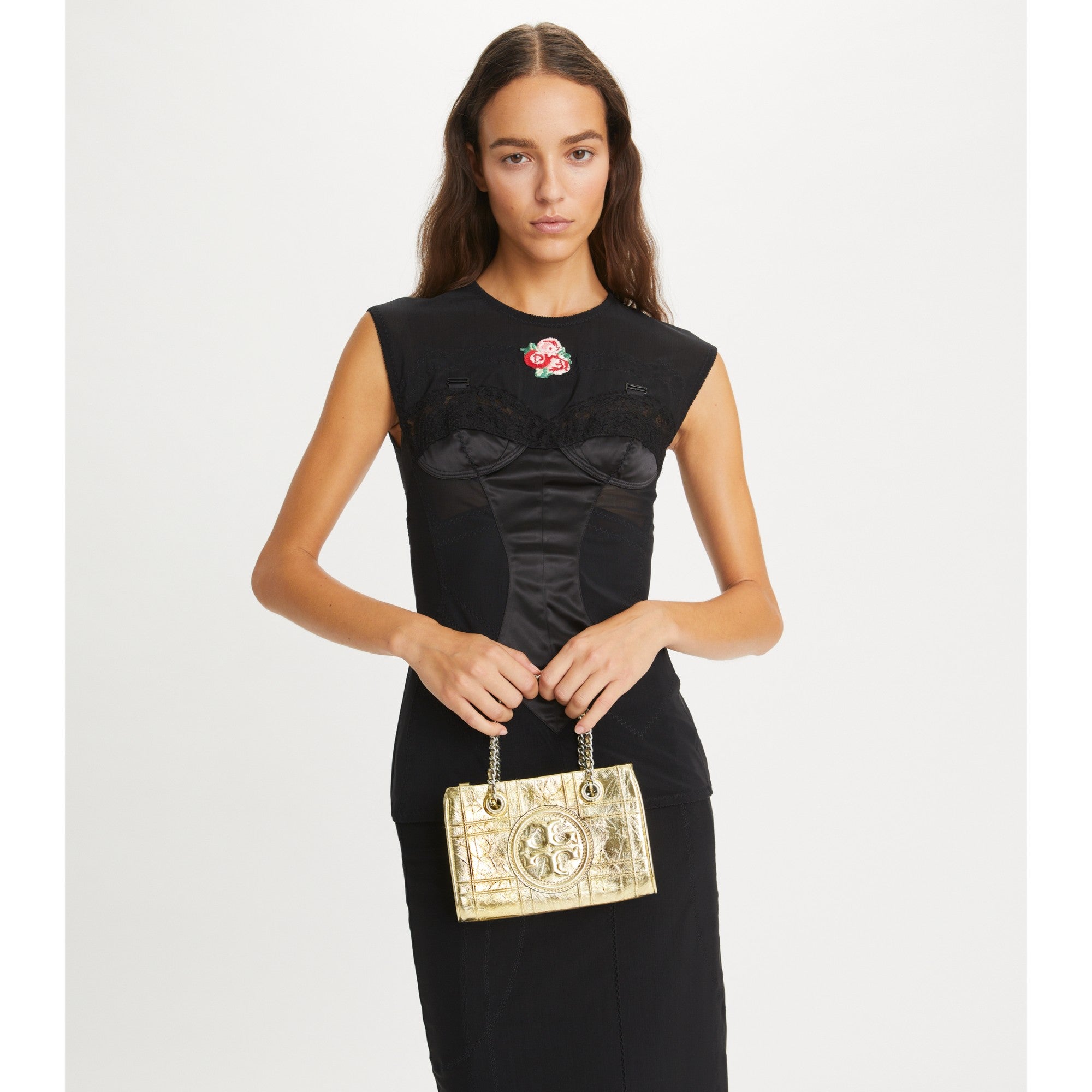 Women Fleming Soft Metallic Quilt Mini Chain Tote - 18 Kt Gold