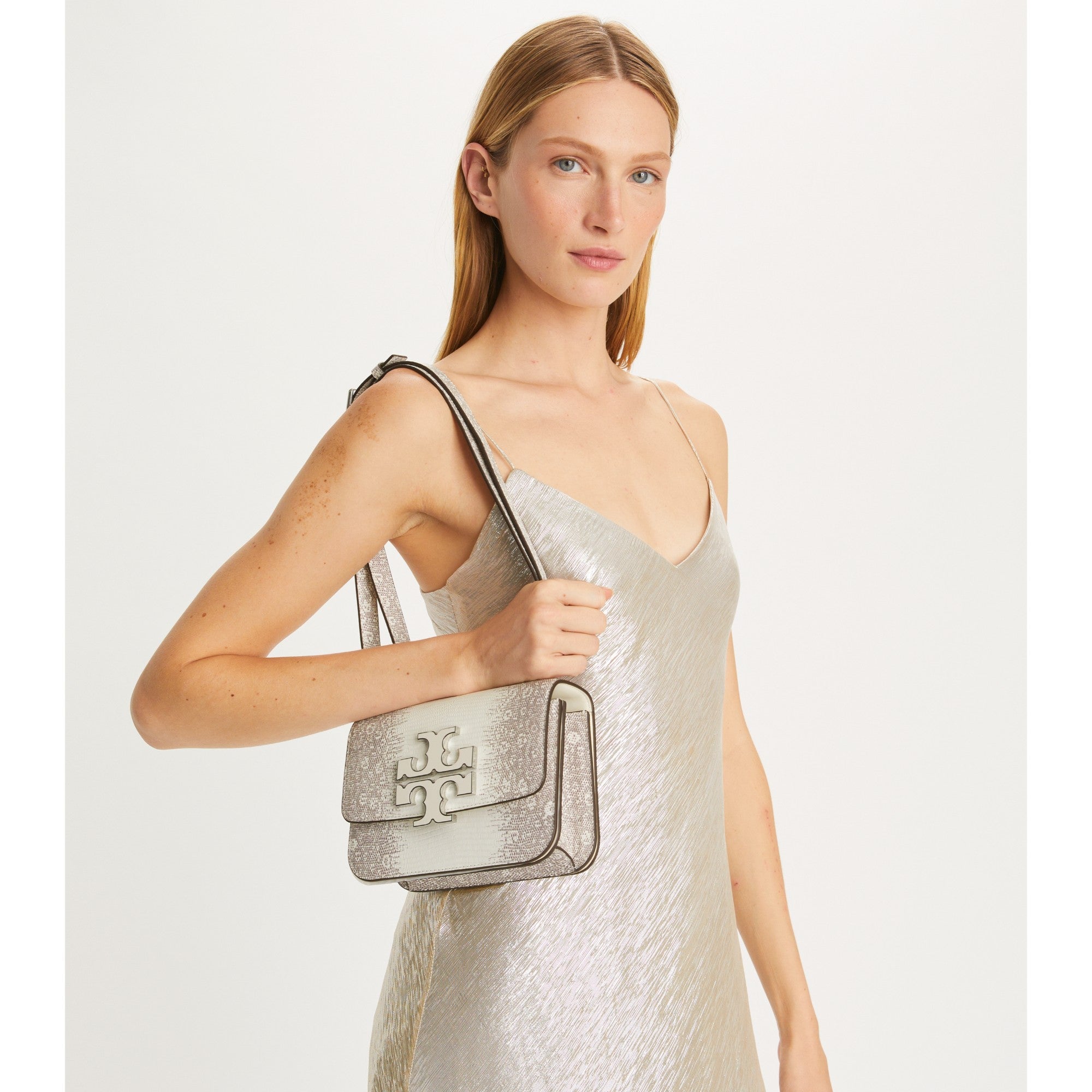 Women Eleanor Lizard Small Convertible Shoulder Bag - Cool White