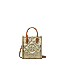 Women T Monogram Metallic Puffy Mini N/S Tote - Gold