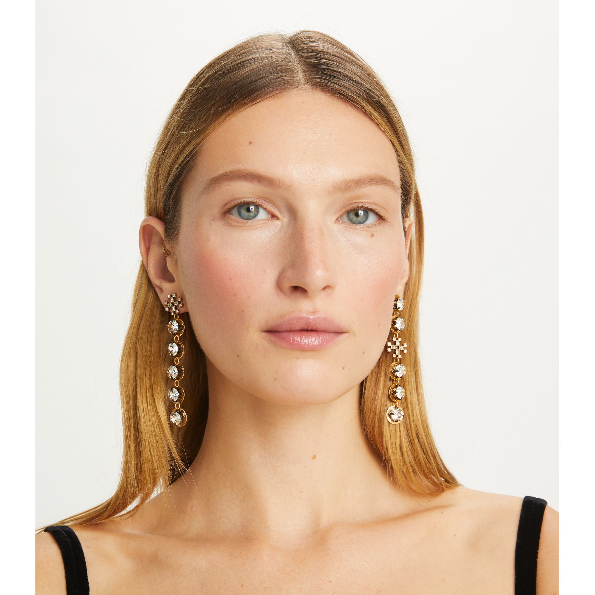 Women Crystal Linear Earring - Antique Light Brass / Crystal
