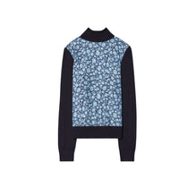 Women Silk-Front Wool Turtleneck - Medium Navy Floral