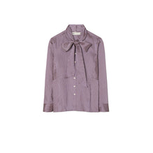 Women Striped Viscose Bow Blouse - Purple Candy Stripe