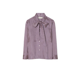 Women Striped Viscose Bow Blouse - Purple Candy Stripe