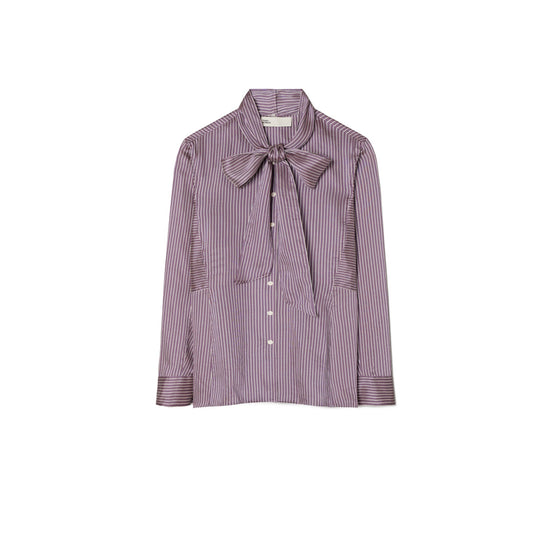 Women Striped Viscose Bow Blouse - Purple Candy Stripe