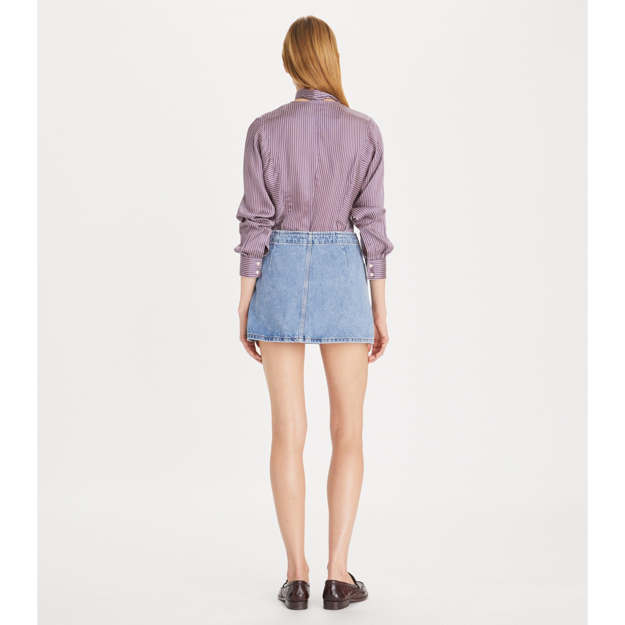 Women Striped Viscose Bow Blouse - Purple Candy Stripe