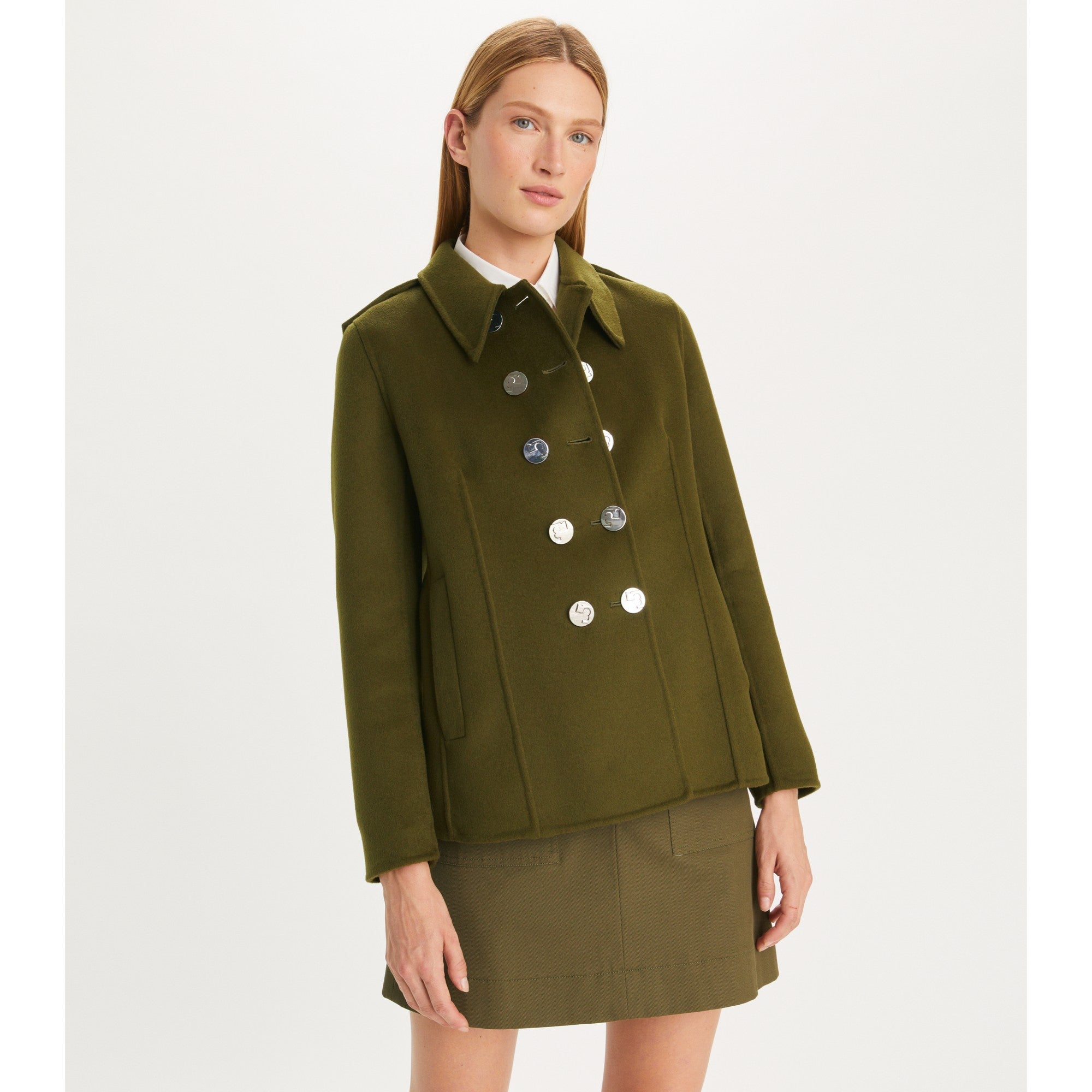 Women Wool Peacoat - Deep Olive
