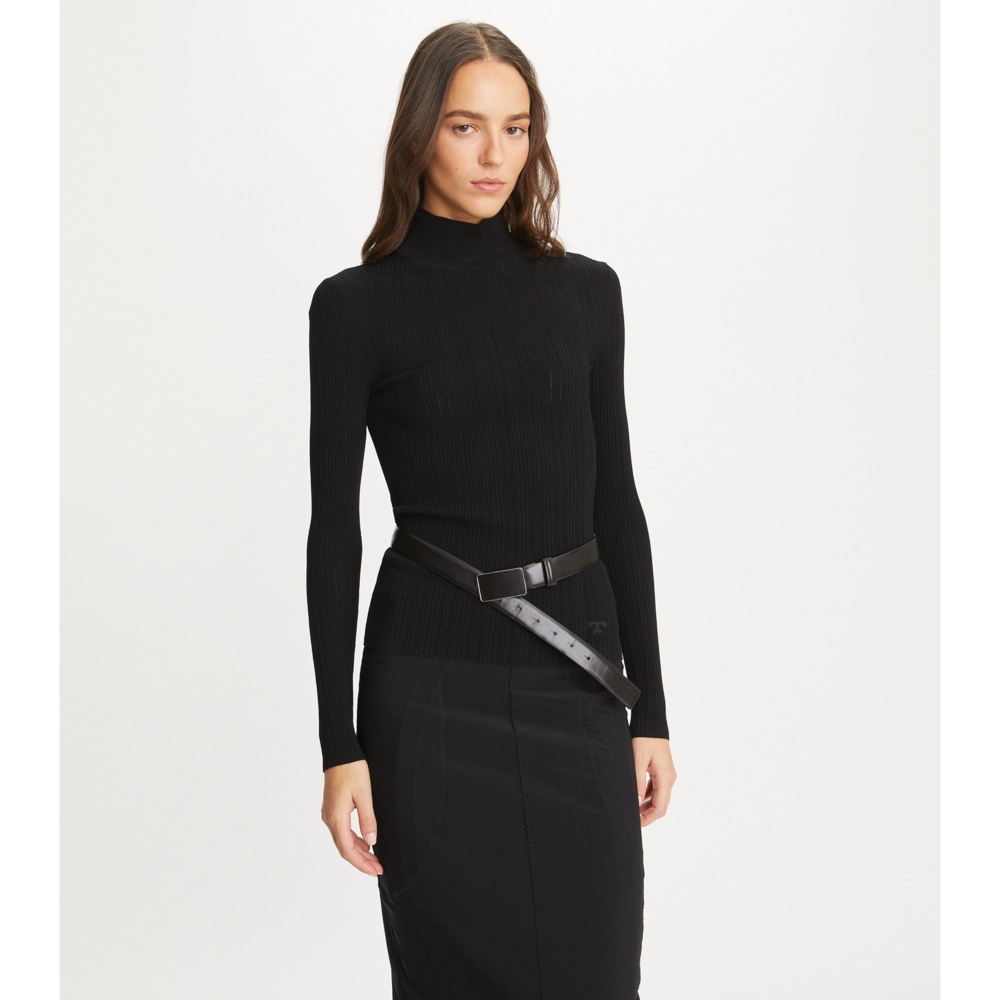 Women Pointelle Nalfred T-Neck - Black