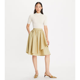 Women Cotton Poplin Layered Skirt - Natural Khaki