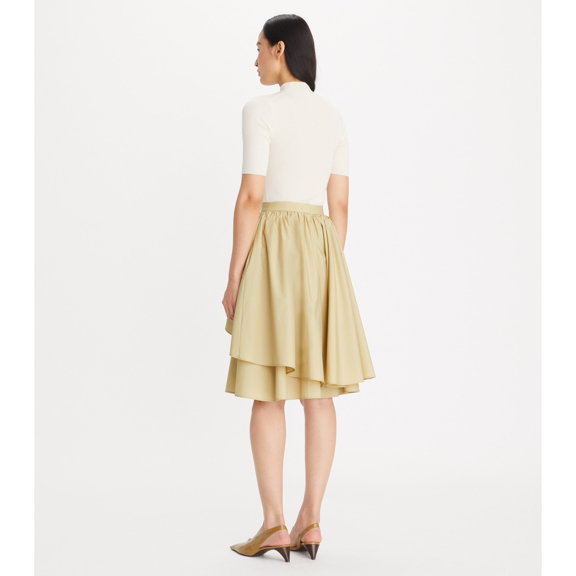 Women Cotton Poplin Layered Skirt - Natural Khaki