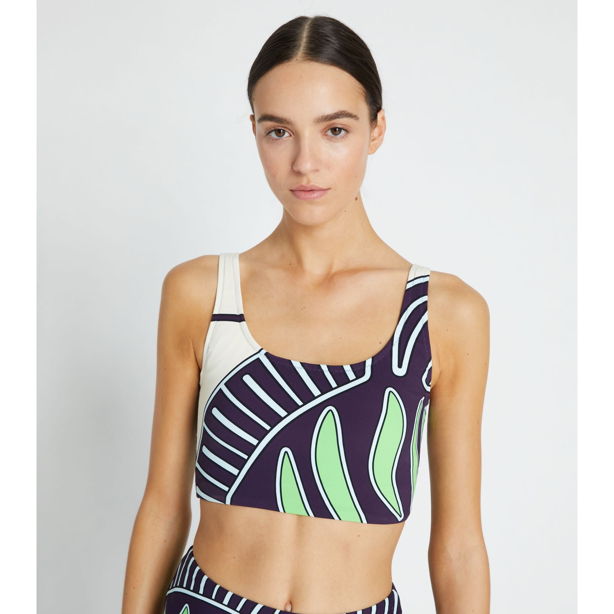 Women Scoop Neck Long Line Bra - Purple Zebra Scarf