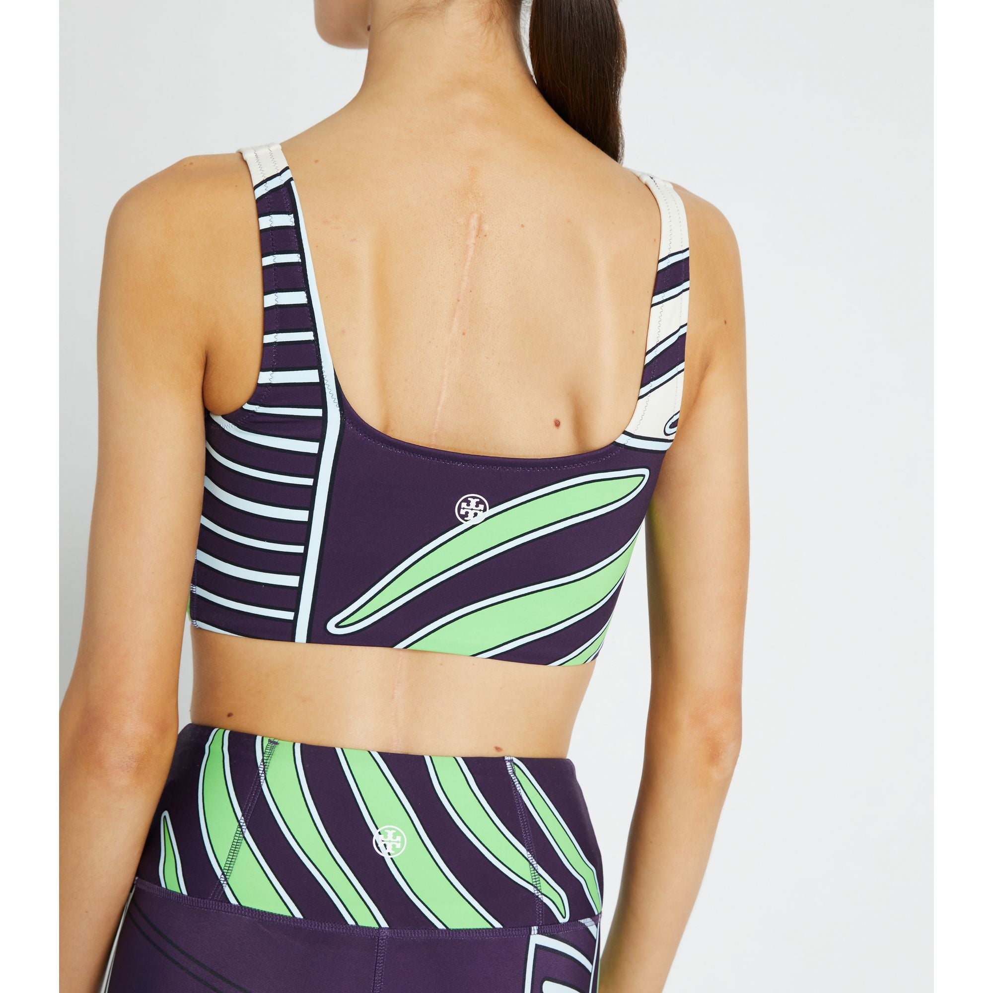 Women Scoop Neck Long Line Bra - Purple Zebra Scarf