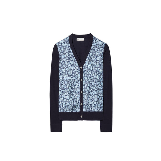 Women Silk Front Cardigan - Medium Navy Floral