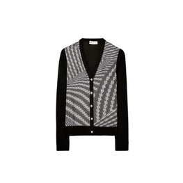 Women Silk Front Cardigan - Black / Black Warped Lace