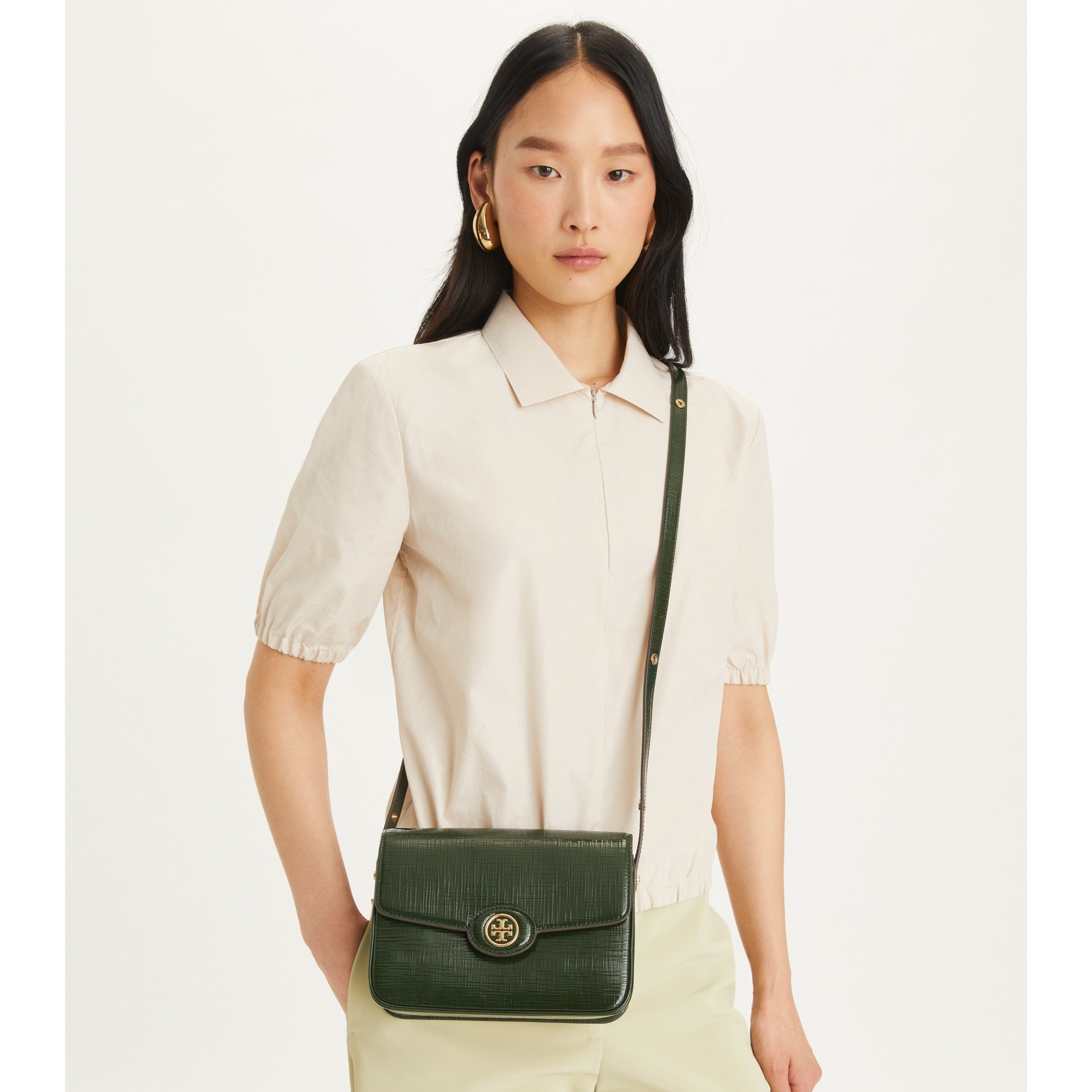 Women Robinson Crosshatched Convertible Shoulder Bag - Evergreen