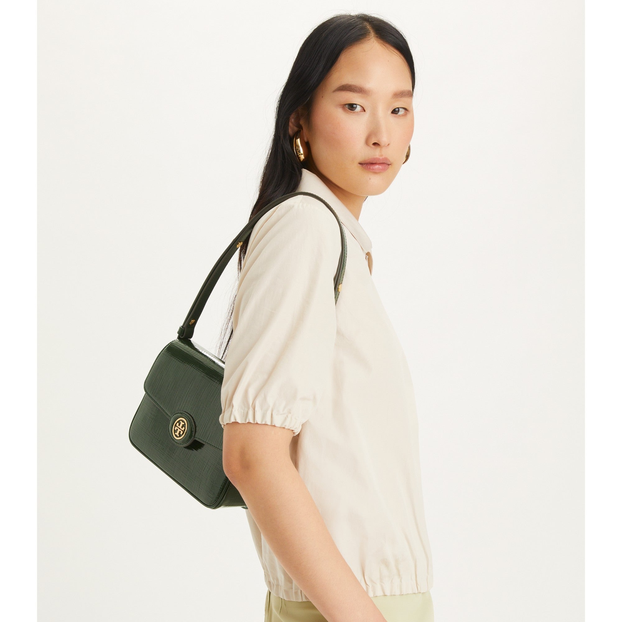 Women Robinson Crosshatched Convertible Shoulder Bag - Evergreen