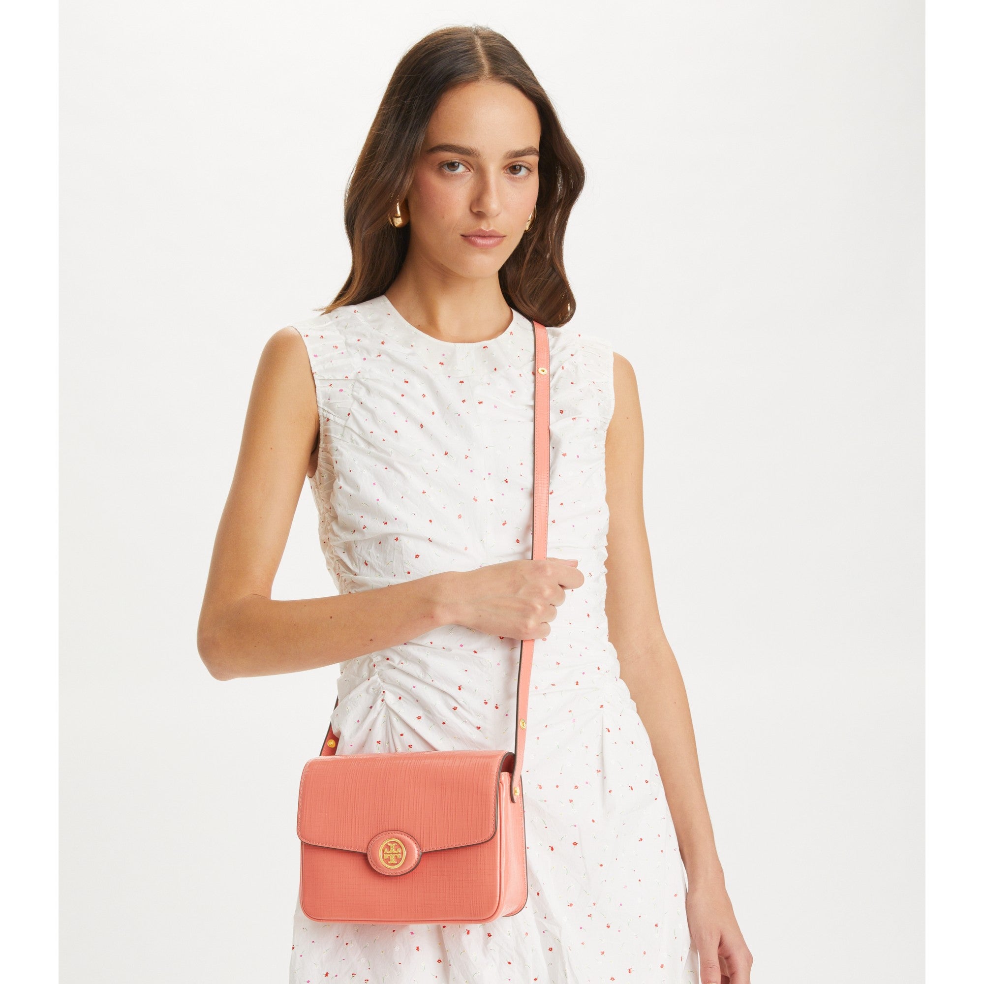 Women Robinson Crosshatched Convertible Shoulder Bag - Coral Crush