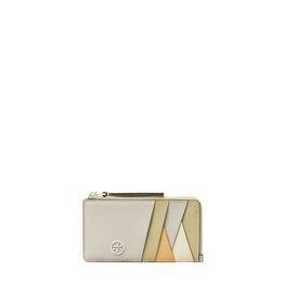 Women Robinson Color-Block Patchwork Zip Card Case - Feather Gray