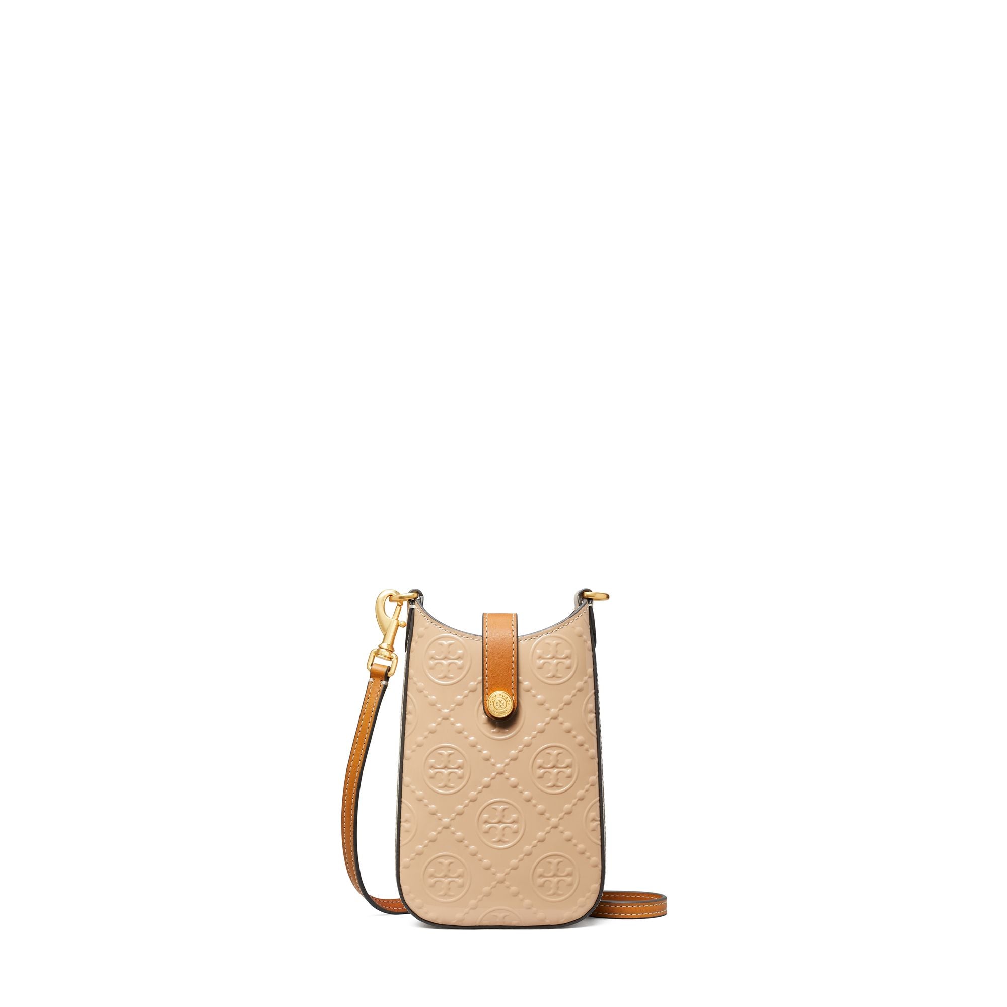 Women T Monogram Patent Embossed Phone Crossbody - Light Peach