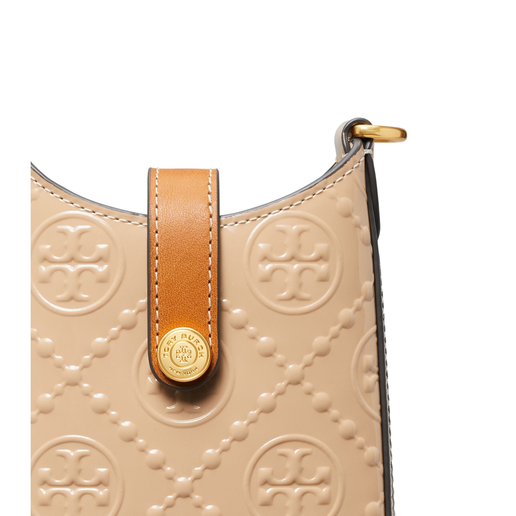 Women T Monogram Patent Embossed Phone Crossbody - Light Peach