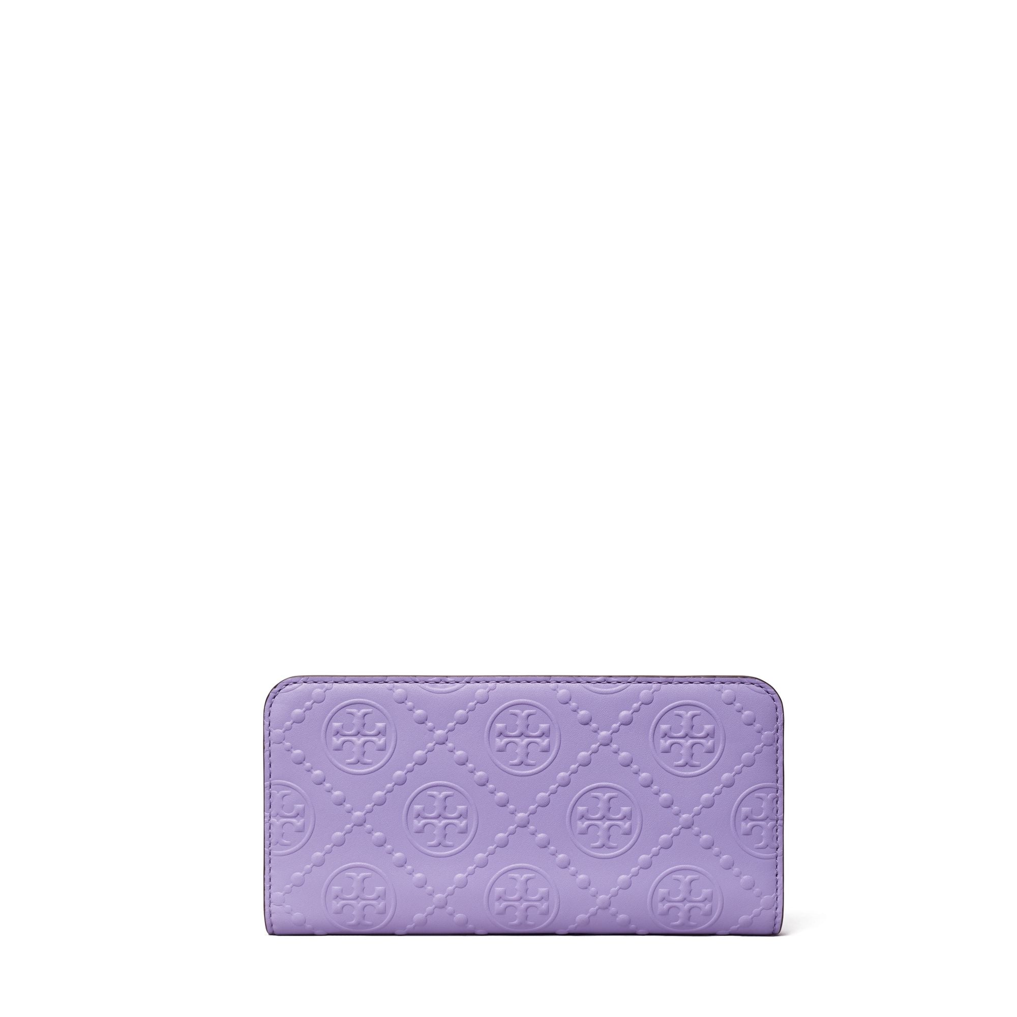 Women T Monogram Tonal Embossed Zip Slim Wallet - Lavender