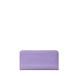 Women T Monogram Tonal Embossed Zip Slim Wallet - Lavender