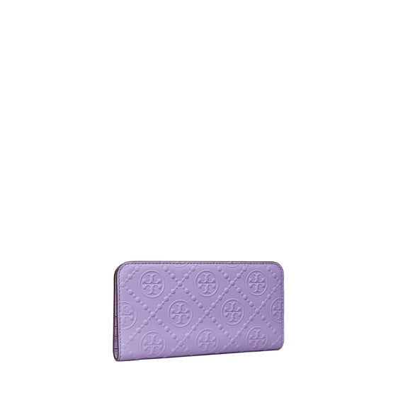 Women T Monogram Tonal Embossed Zip Slim Wallet - Lavender