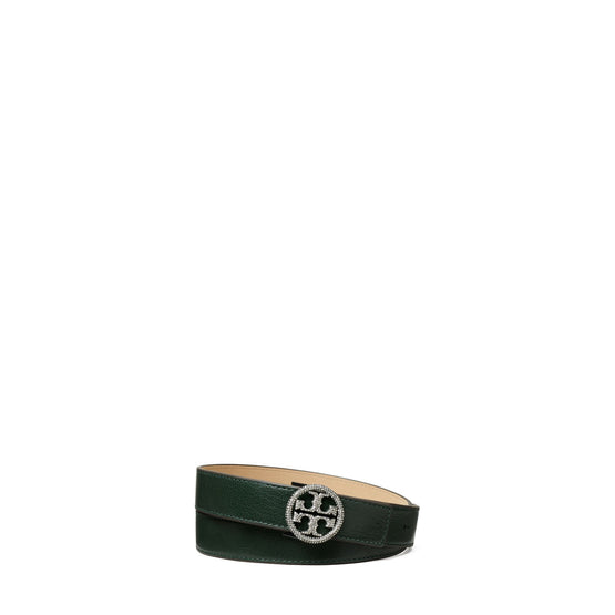 Women 1" Miller Crystal Embellished Belt - Verde Bottiglia / Gunmetal