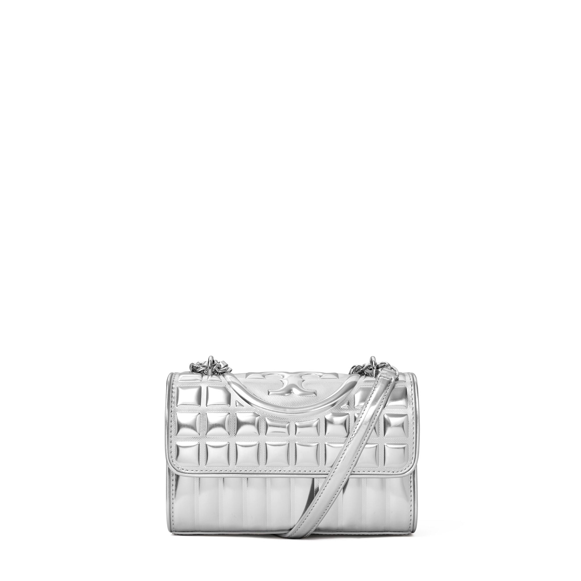 Women Fleming Metallic Square Quilt Small Convertible Shoulder Bag - Silver