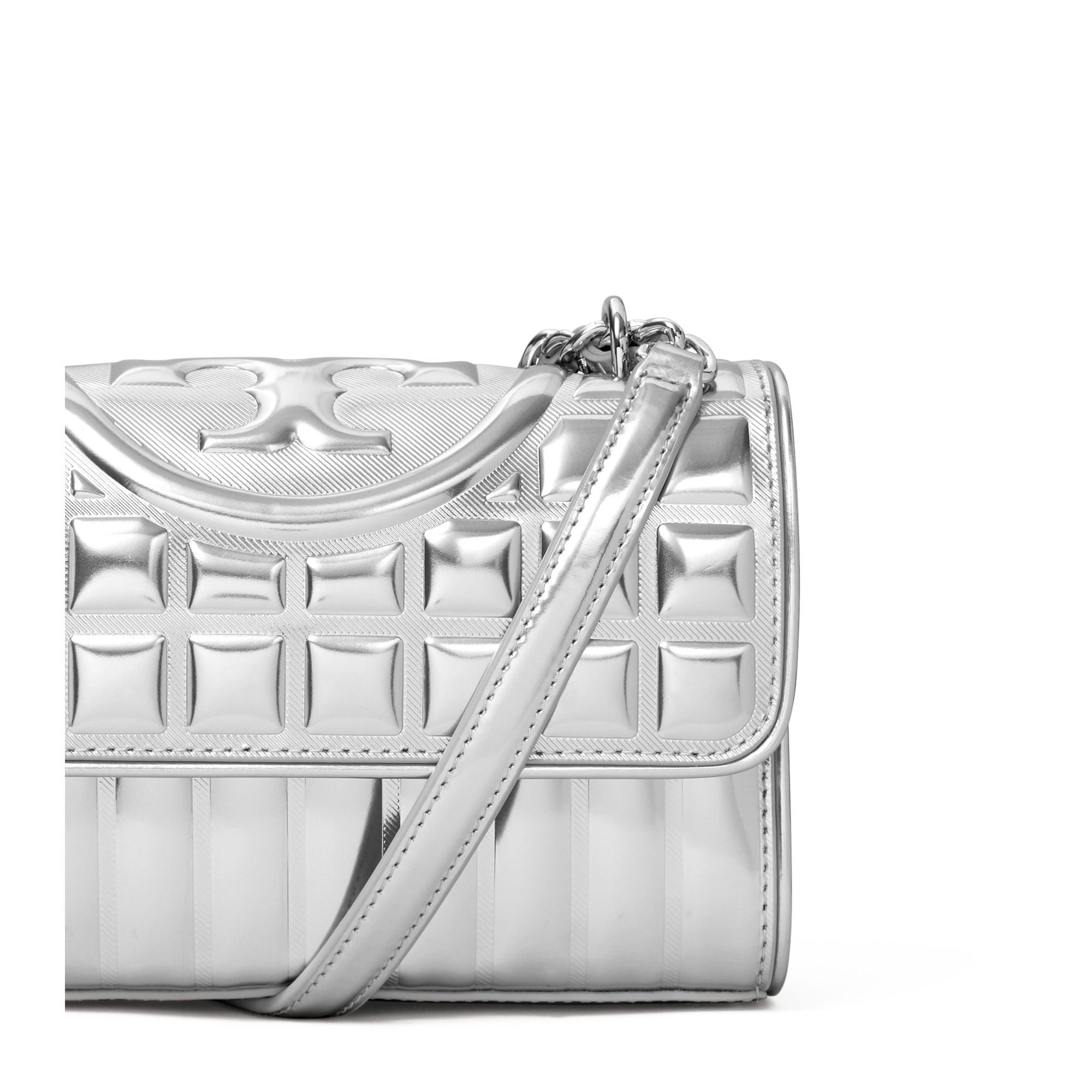 Women Fleming Metallic Square Quilt Small Convertible Shoulder Bag - Silver