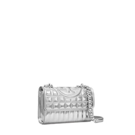 Women Fleming Metallic Square Quilt Small Convertible Shoulder Bag - Silver