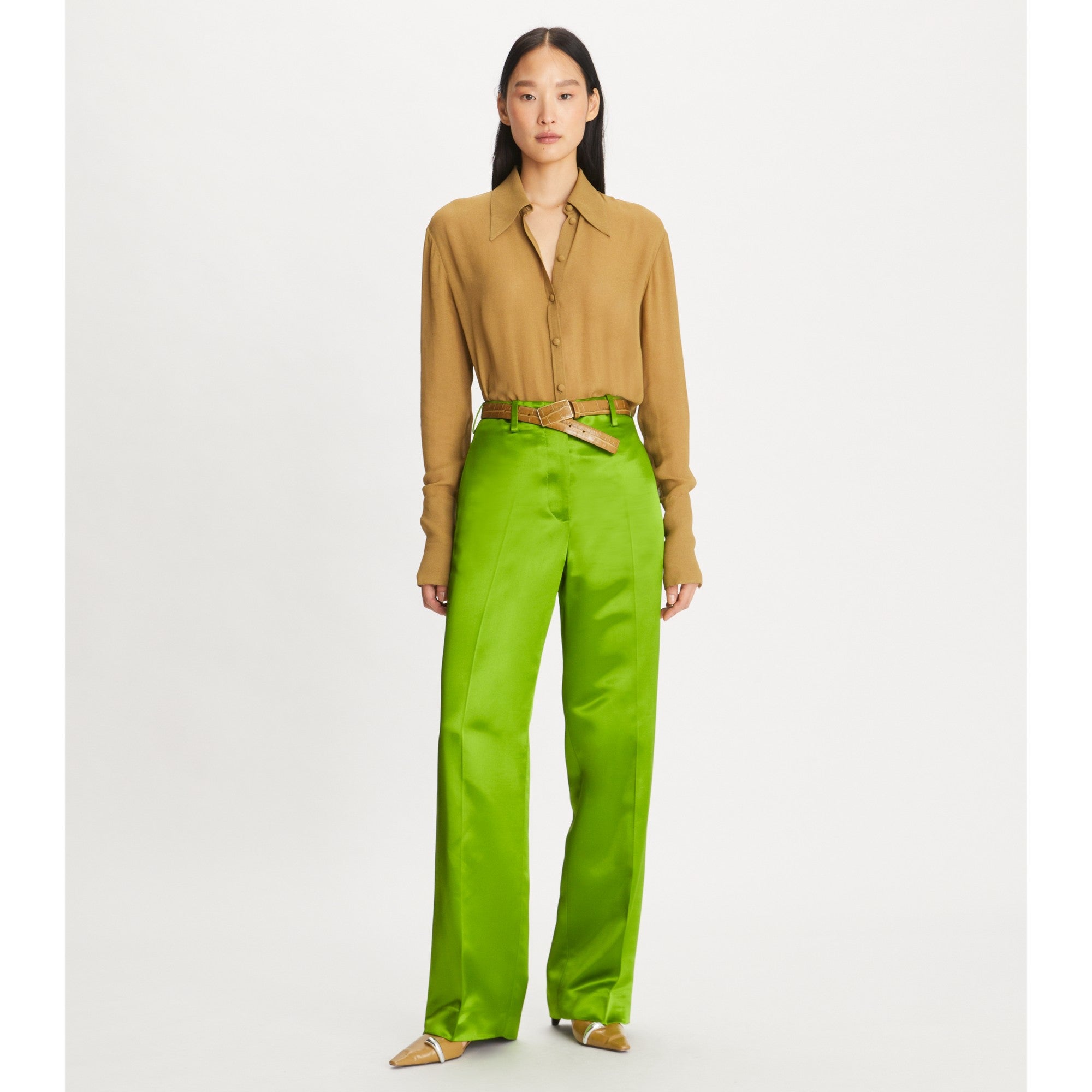 Women Viscose Satin Pant - Brilliant Green