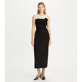 Women Knotted Stretch Wool Dress - Black