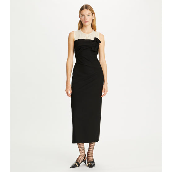 Women Knotted Stretch Wool Dress - Black