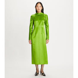 Women High-Neck Satin Dress - Brilliant Green