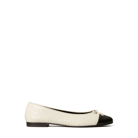 Women Cap-Toe Quilted Ballet - Light Cream / Perfect Black