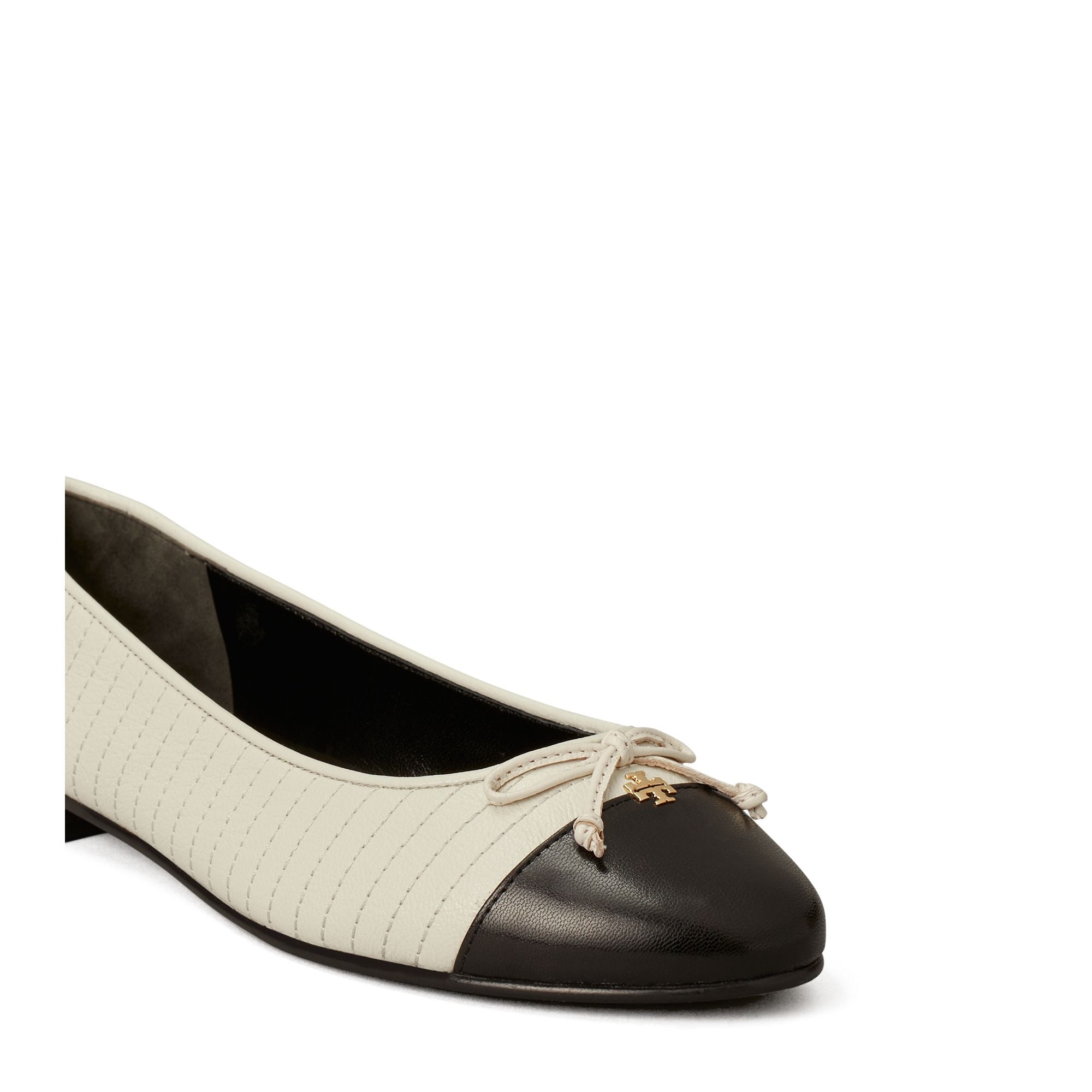 Women Cap-Toe Quilted Ballet - Light Cream / Perfect Black