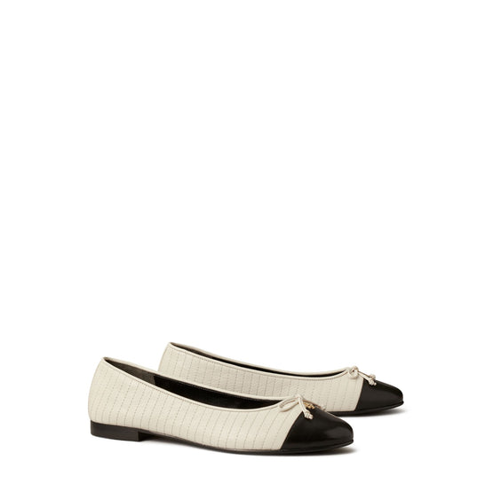 Women Cap-Toe Quilted Ballet - Light Cream / Perfect Black