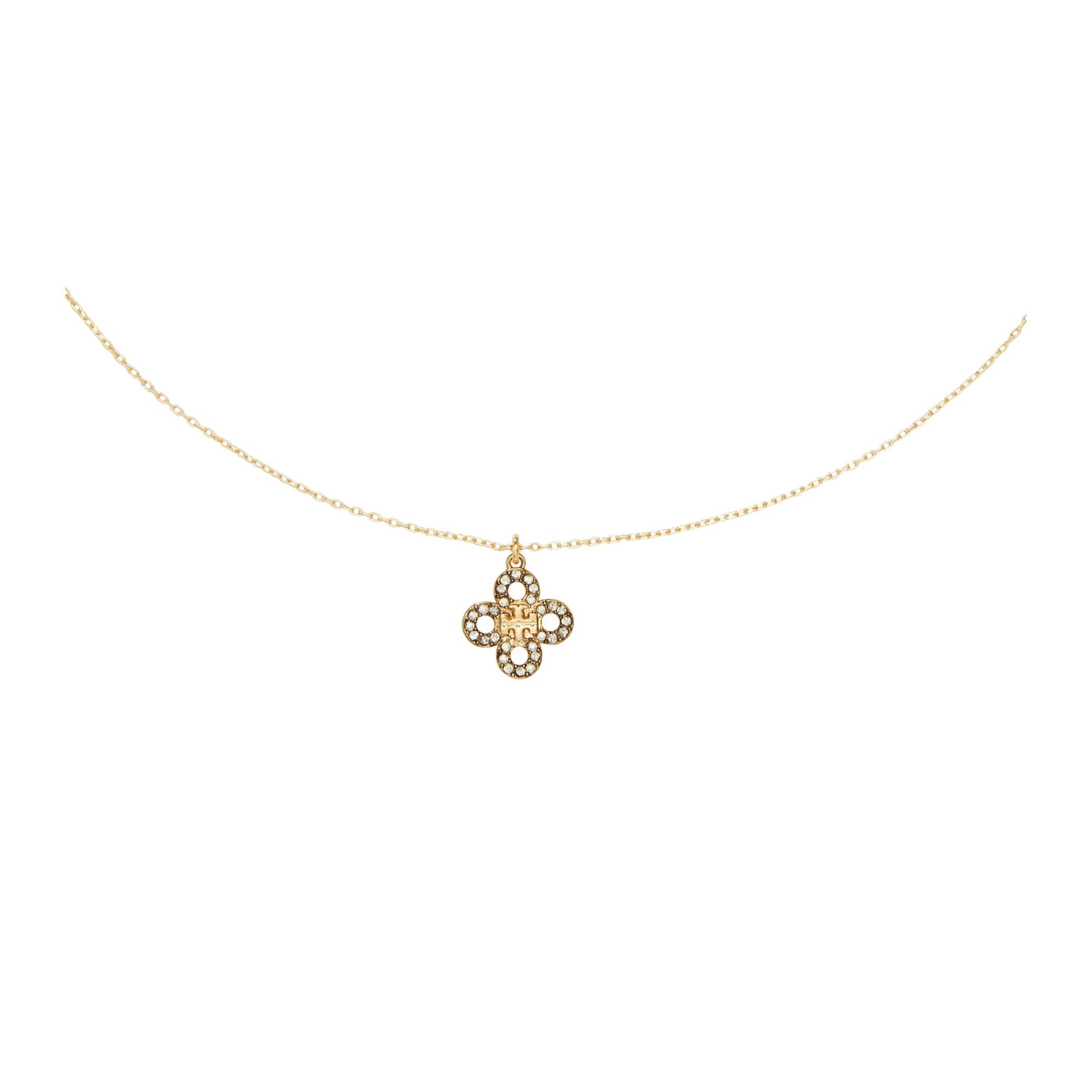 Women Forget Me Not Clover Pendant Necklace - Tory Gold / Crystal