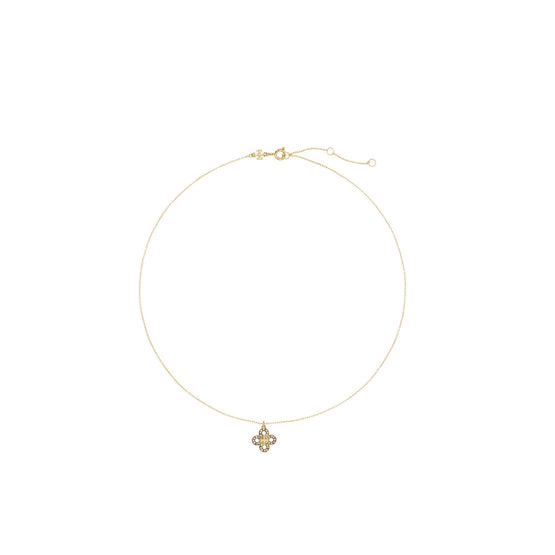 Women Forget Me Not Clover Pendant Necklace - Tory Gold / Crystal
