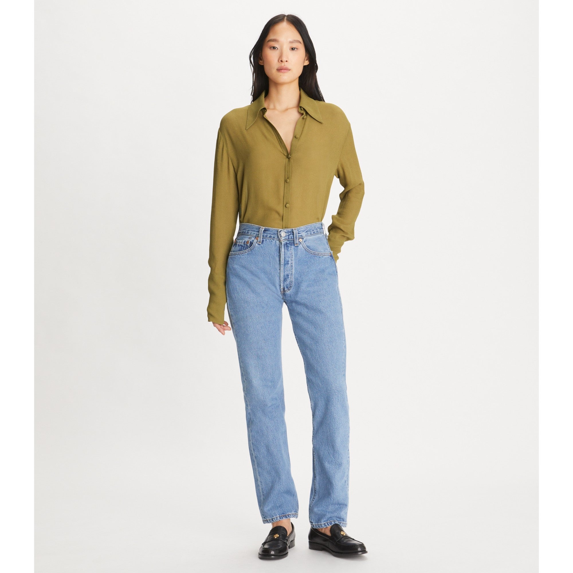 Women Cuffed Viscose Shirt - Ash Green