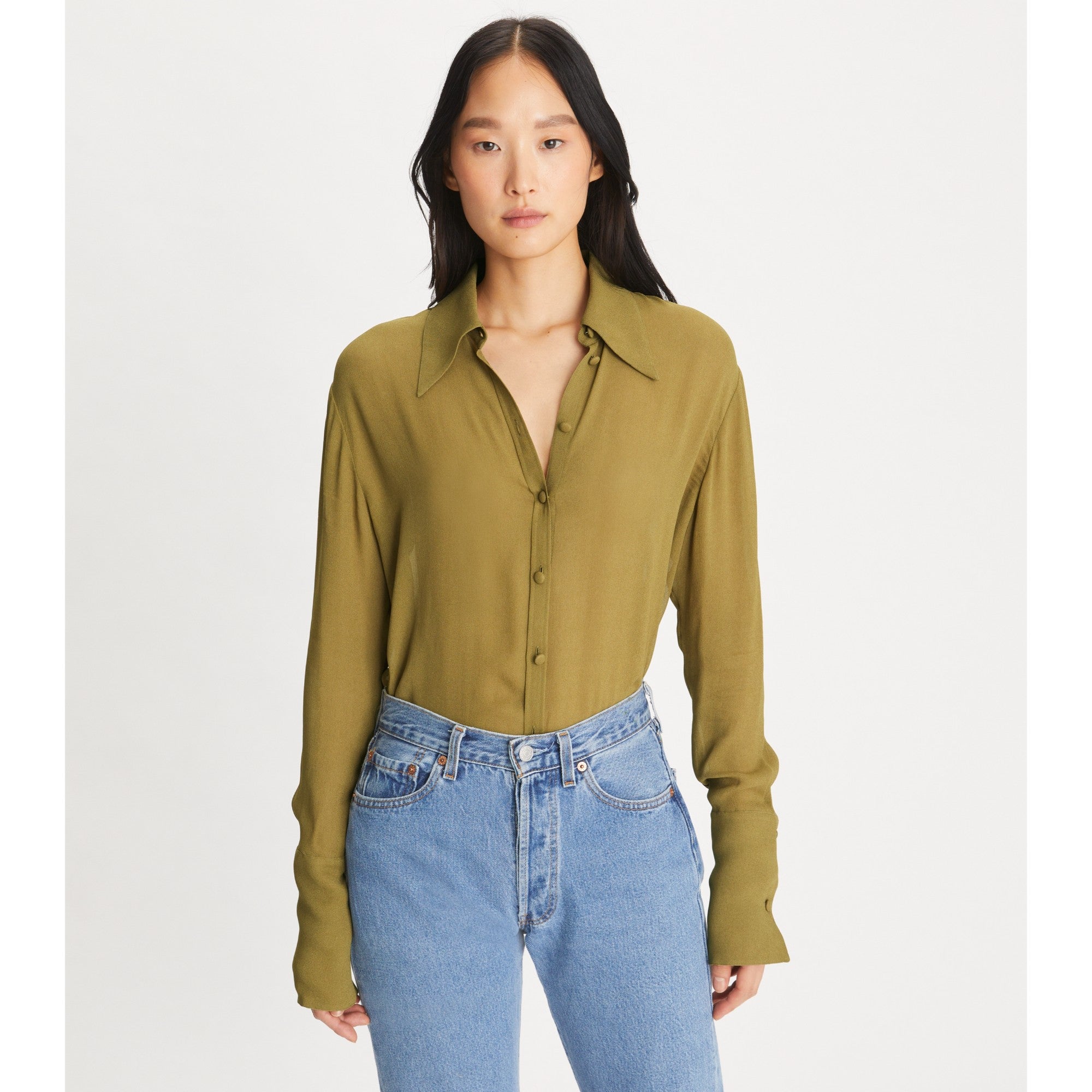 Women Cuffed Viscose Shirt - Ash Green
