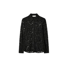 Women Cuffed Lace Buttondown - Black