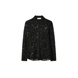 Women Cuffed Lace Buttondown - Black