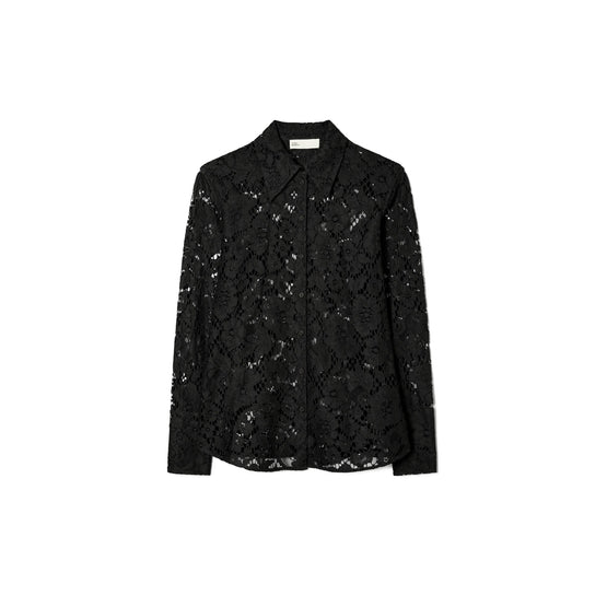 Women Cuffed Lace Buttondown - Black