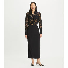 Women Cuffed Lace Buttondown - Black